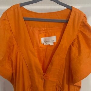 Anthropologie Bright Orange Puff Sleeve Dress